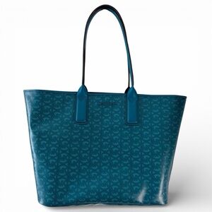 MICHAEL KORS teal Jodie large logo jacquard tote one size